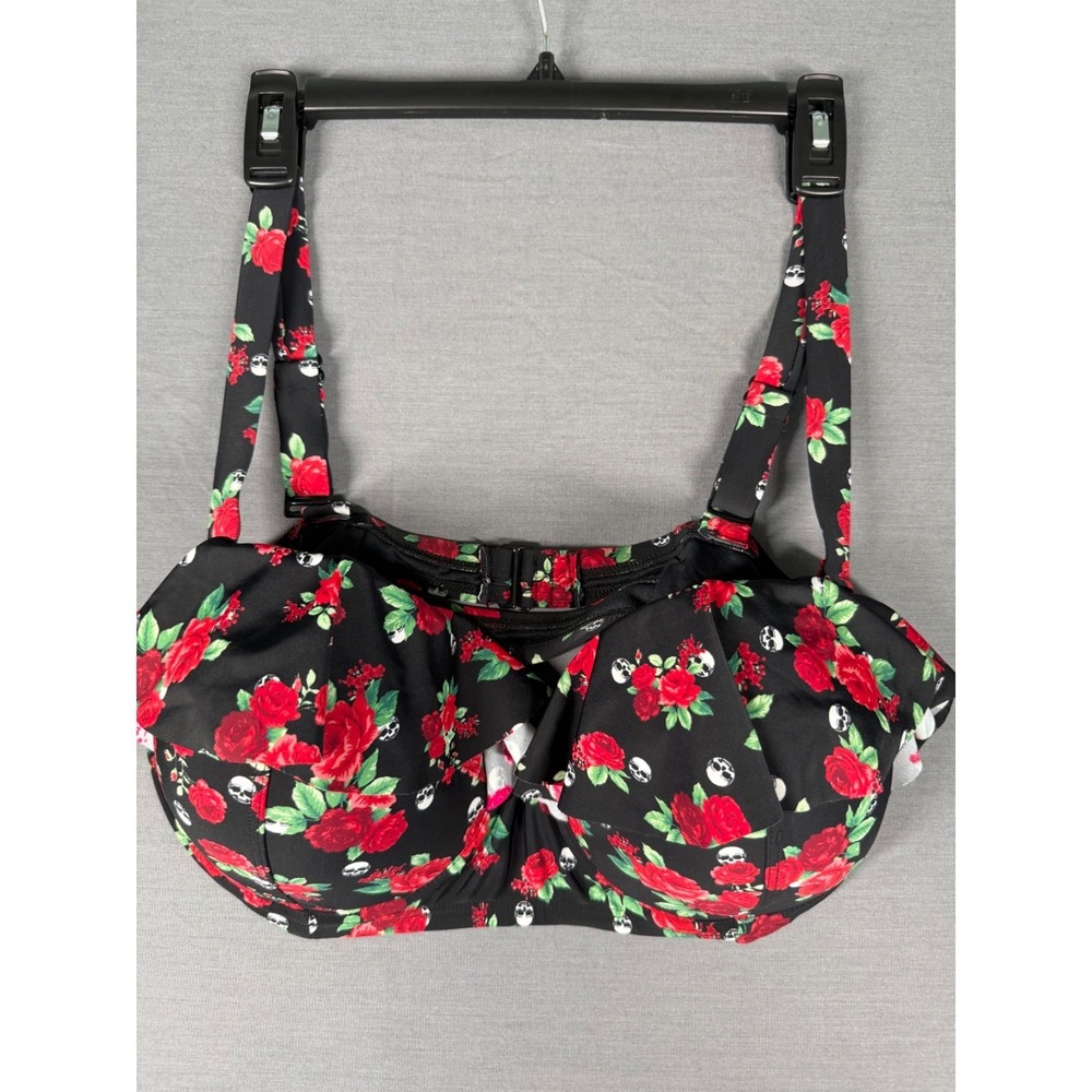 Hot Topic Ruffle Rose Skull Underwire Lined Bikini Halter Top Size 2 Punk Goth